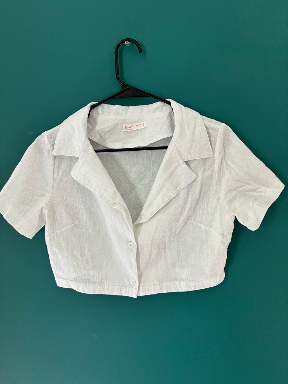 ROMWE White Textured Collared Shirt